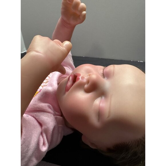 Realistic Newborn Reborn Baby Doll Weighted Pink Romper Embroidered Deer Design - Picture 3 of 11